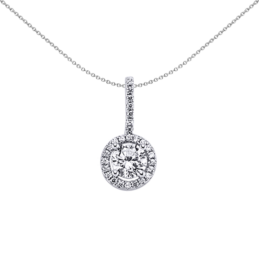 Silver  CZ Halo Drop Pendant Necklace 18 inch - GVP243