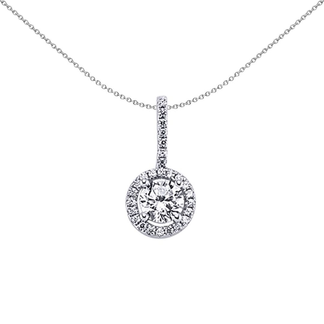 Sterling Silver  CZ Solitaire Halo Drop Pendant Necklace - GVP243