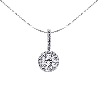 Sterling Silver  CZ Solitaire Halo Drop Pendant Necklace - GVP243
