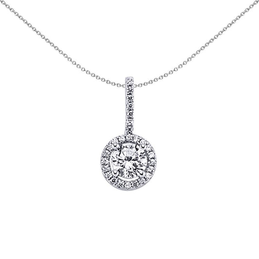 Sterling Silver  CZ Solitaire Halo Drop Pendant Necklace - GVP243