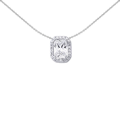 Sterling Silver  Emerald Cut CZ Slider Halo Pendant Necklace - GVP244