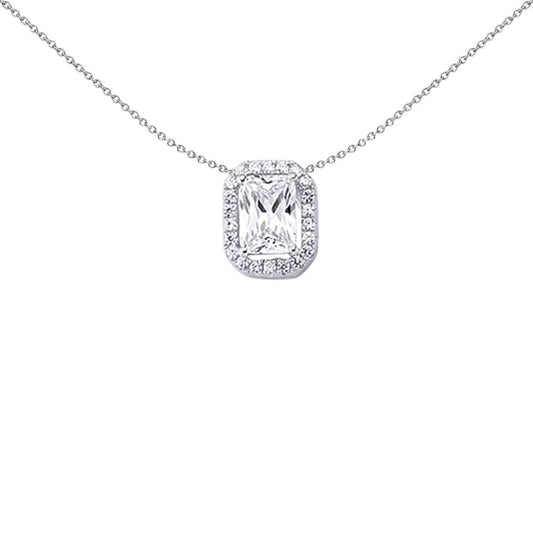 Sterling Silver  Emerald Cut CZ Slider Halo Pendant Necklace - GVP244