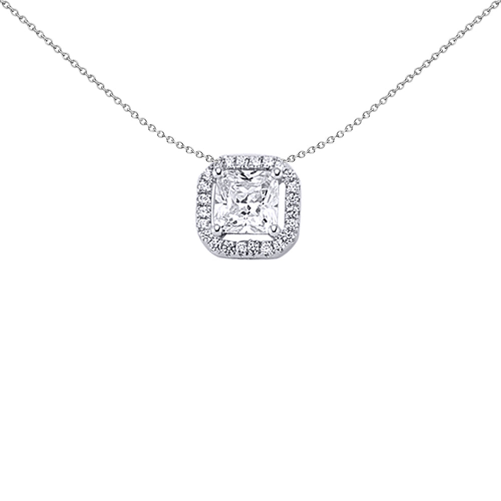 Silver  Princess Cut CZ Octagon Halo Pendant Necklace 18 inch - GVP245