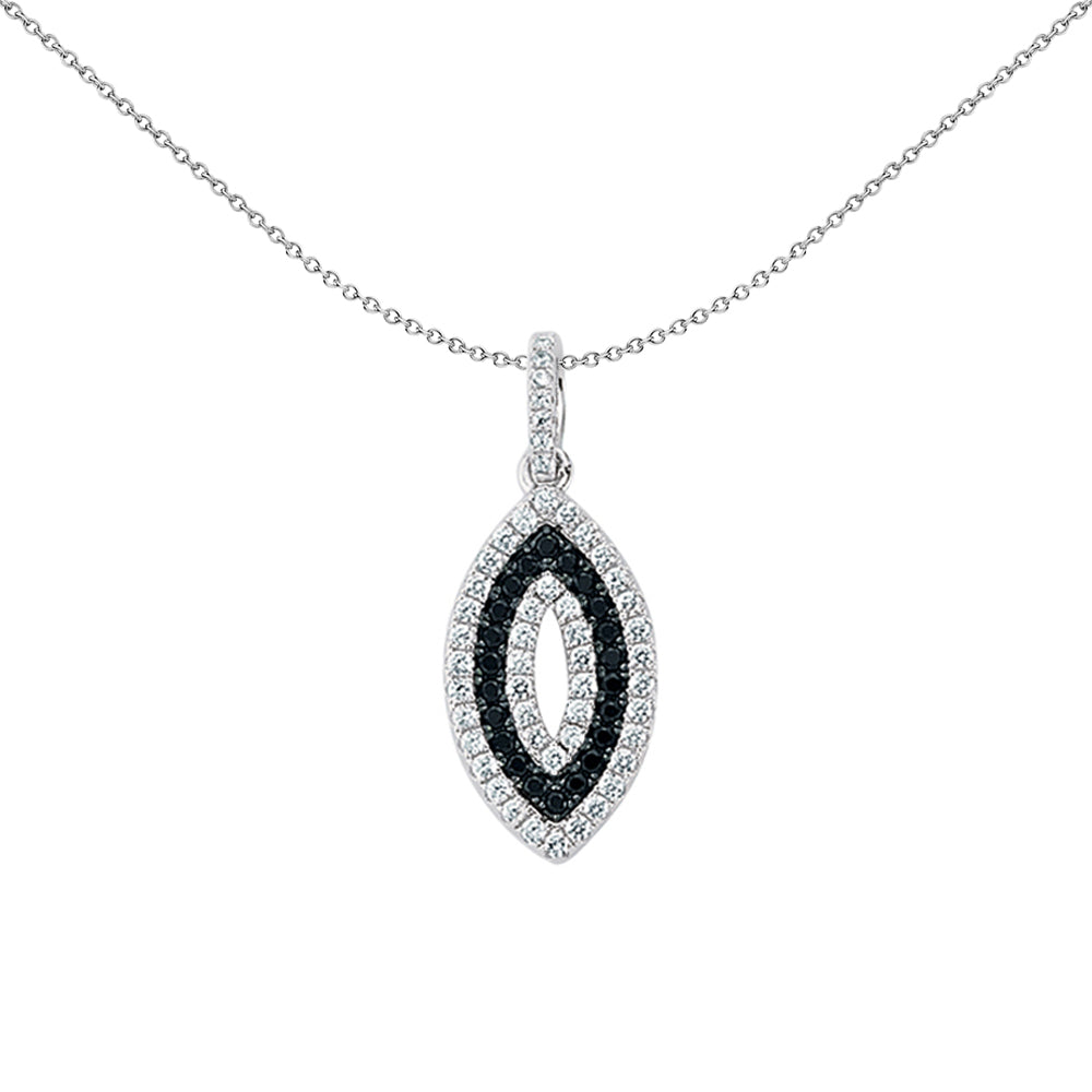 Silver  Black White CZ Cats Eye Pendant Necklace 18 inch - GVP252