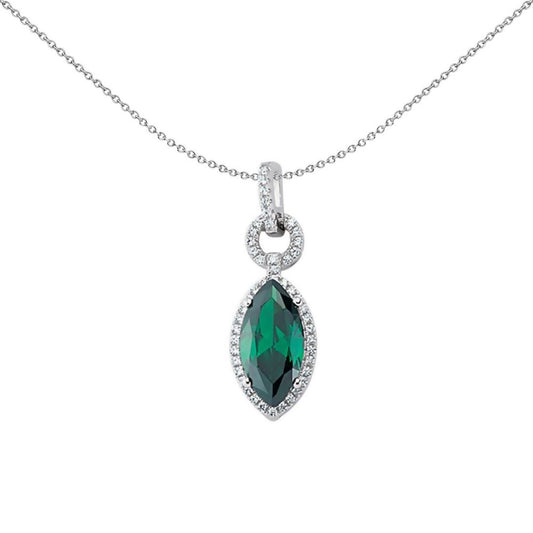Silver  Green Marquise CZ Cats Eye Pendant Necklace - GVP254