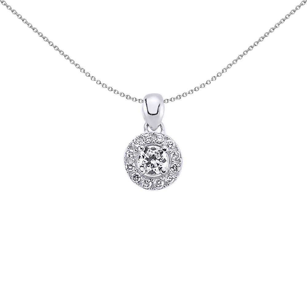 Silver  CZ Halo Pendant Necklace 18 inch - GVP256