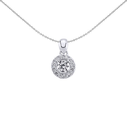 Silver  CZ Halo Pendant Necklace 18 inch - GVP256