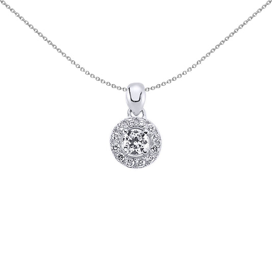 Silver  CZ Halo Pendant Necklace 18 inch - GVP256