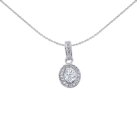 Silver  Oval CZ Halo Pendant Necklace 18 inch - GVP259