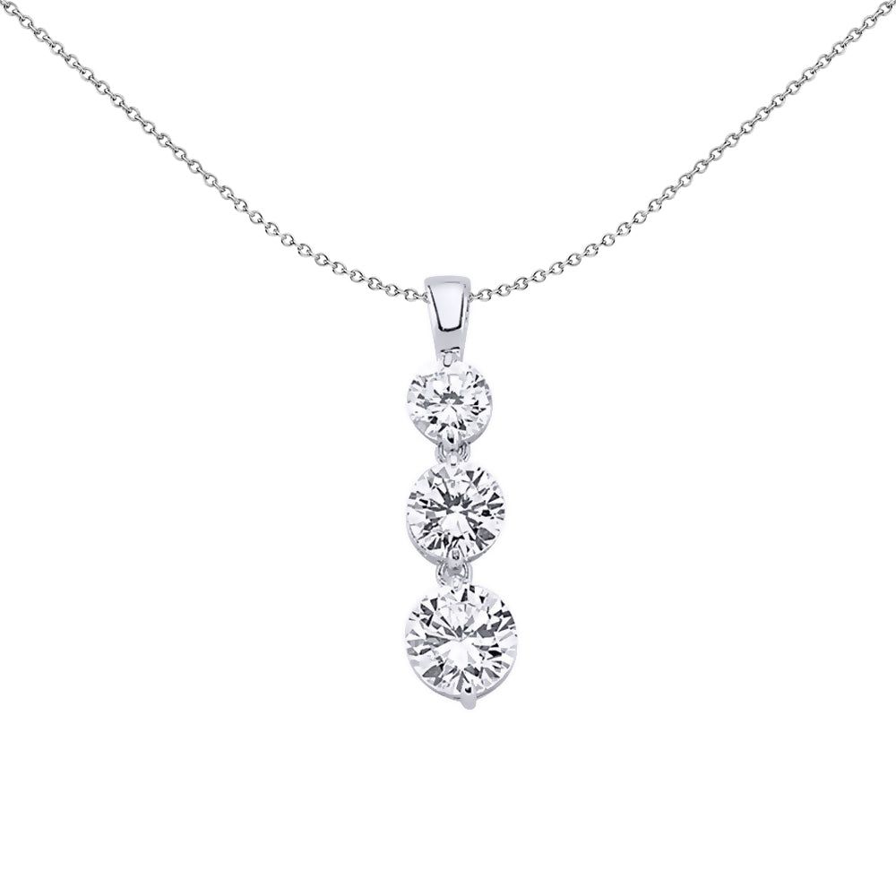 Silver  CZ Trilogy Drop Charm Necklace 18 inch - GVP260