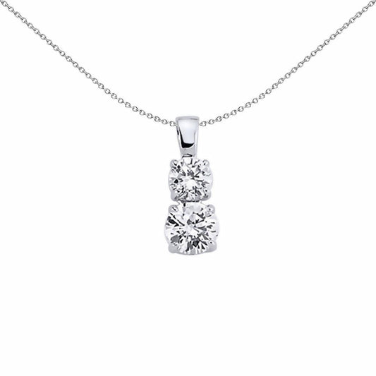 Silver  CZ Duet Drop Toi et Moi Pendant Necklace - GVP272