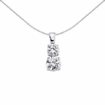 Silver  CZ Duet Drop Toi et Moi Pendant Necklace - GVP272