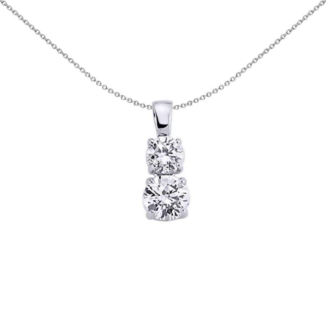 Sterling Silver  CZ Snowman Duet Drop Toi et Moi Pendant Necklace - GVP272