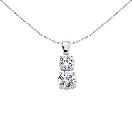 Sterling Silver  CZ Snowman Duet Drop Toi et Moi Pendant Necklace - GVP272