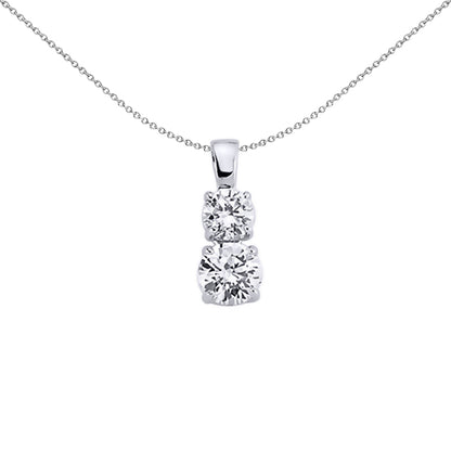 Silver  CZ Duet Drop Toi et Moi Pendant Necklace - GVP272