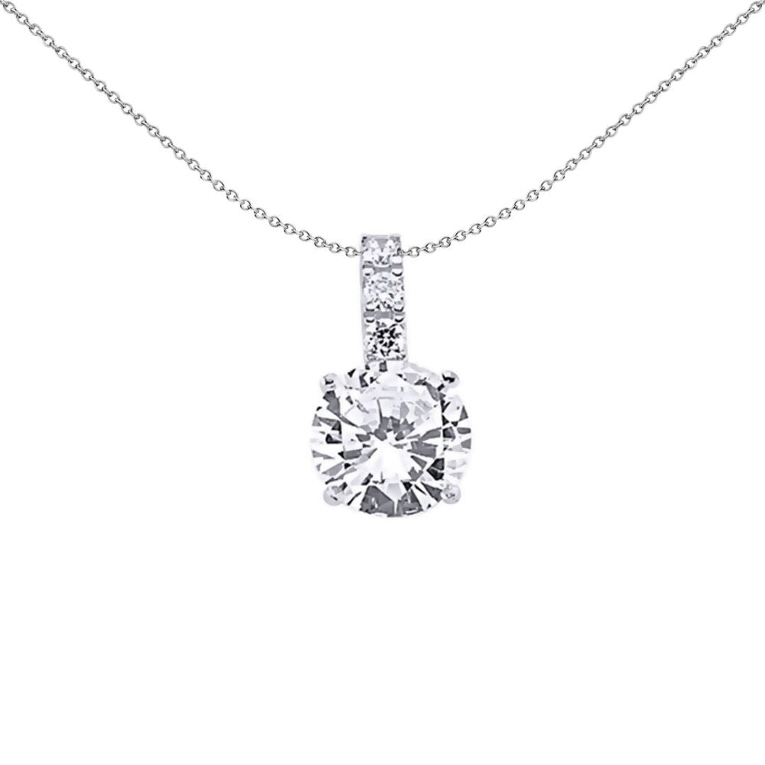 Sterling Silver  CZ 4-Claw Solitaire Pendant Necklace - GVP273