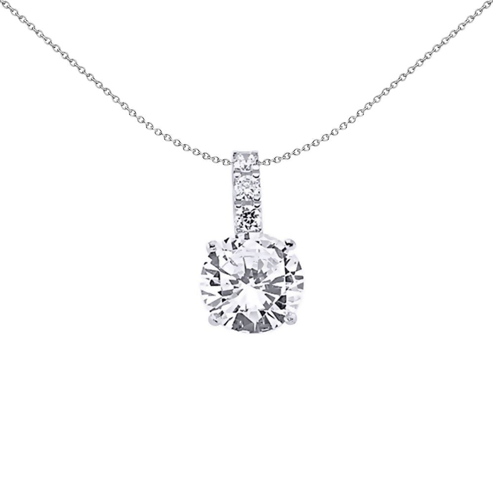 Silver  CZ Solitaire Pendant Necklace 18 inch - GVP273