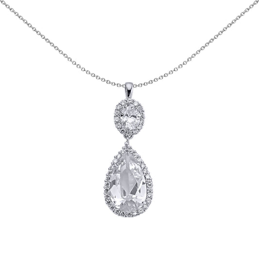 Silver  Pear Oval CZ Tears of Joy Pendant Necklace 18 inch - GVP277