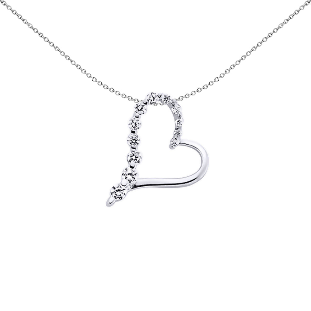 Silver  CZ Love Heart Pendant Necklace 18 inch - GVP278