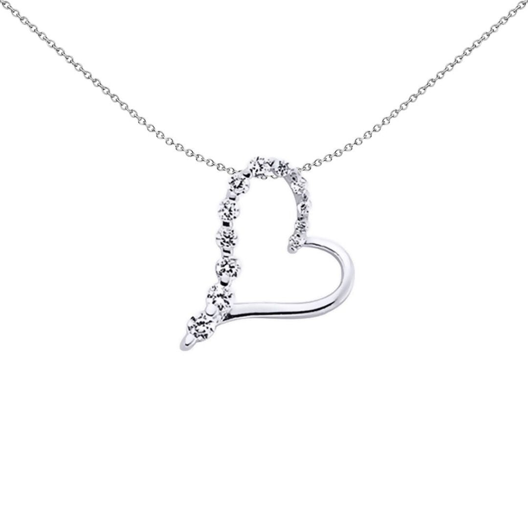 Sterling Silver  CZ Open Love Heart Pendant Necklace - GVP278
