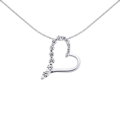 Sterling Silver  CZ Open Love Heart Pendant Necklace - GVP278