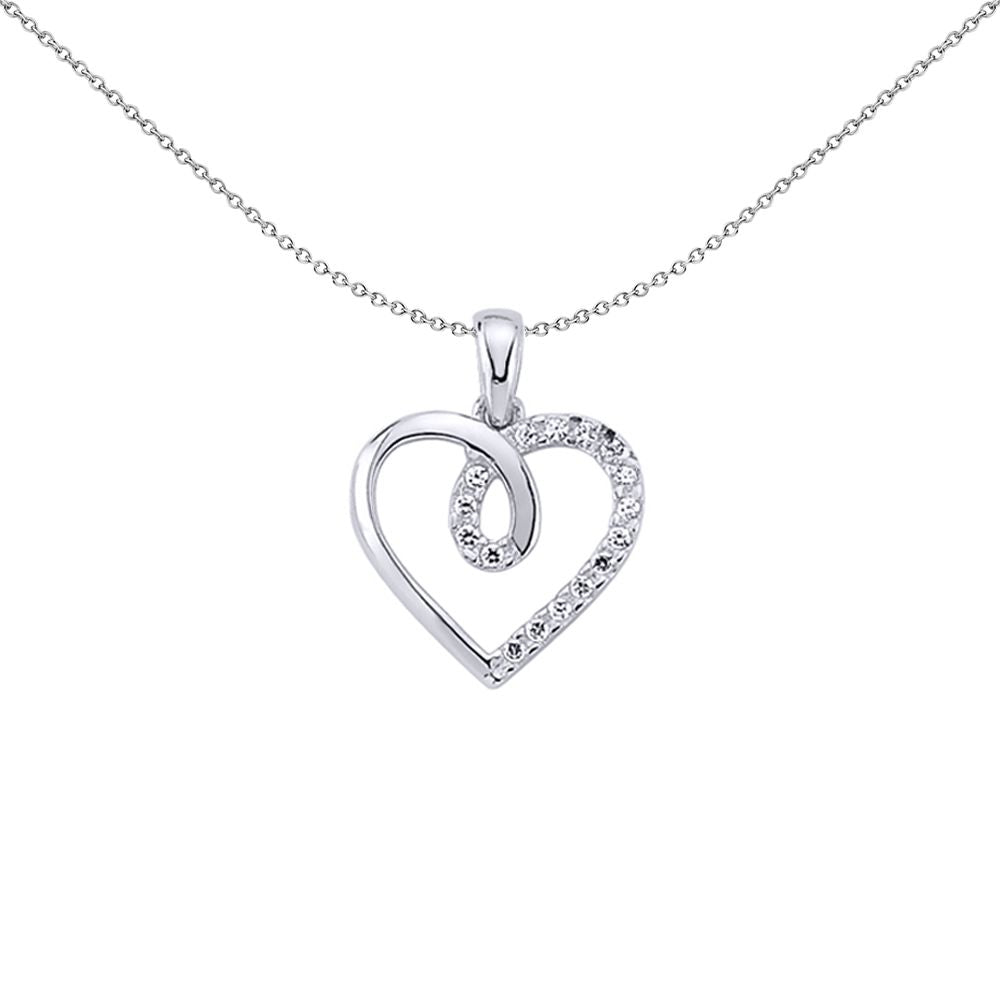 Silver  CZ Love Heart Pendant Necklace 18 inch - GVP279