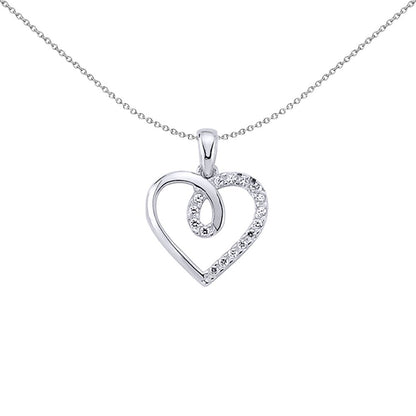 Silver  CZ Love Heart Pendant Necklace 18 inch - GVP279