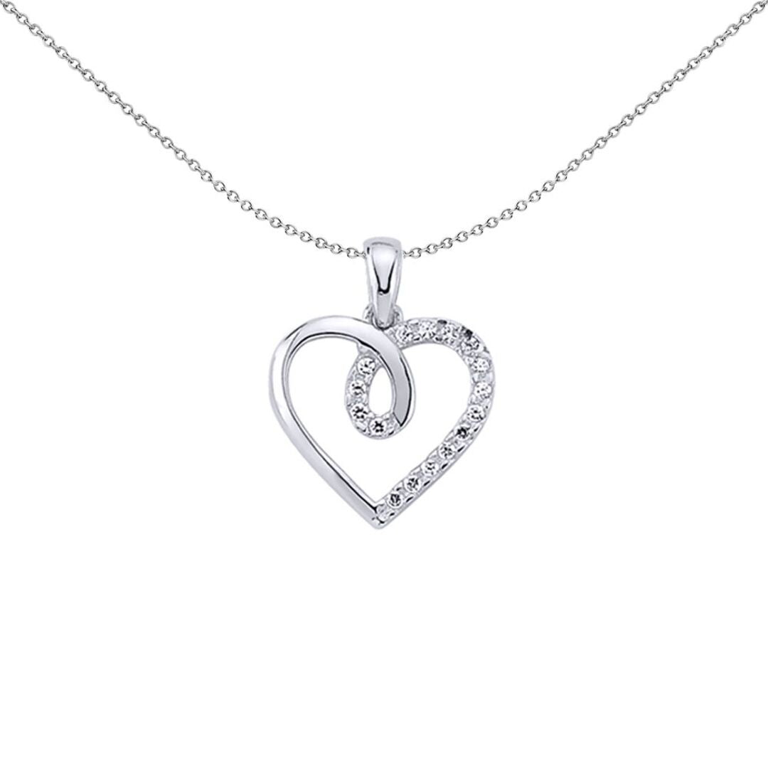 Sterling Silver  CZ Loopy Swoopy Love Heart Pendant Necklace - GVP279