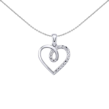 Sterling Silver  CZ Loopy Swoopy Love Heart Pendant Necklace - GVP279