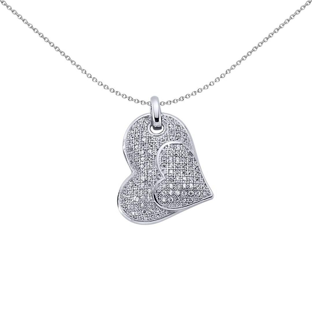 Sterling Silver  CZ Hugging Pave Love Heart Pendant Necklace - GVP280