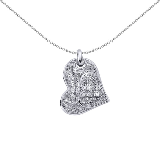 Silver  CZ Pave Love Heart Pendant Necklace 18 inch - GVP280