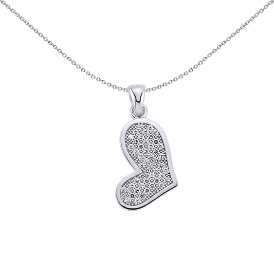 Silver  CZ Pave Love Heart Pendant Necklace 18 inch - GVP281