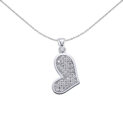 Sterling Silver  CZ Topsy Turvy Pave Love Heart Pendant Necklace - GVP281