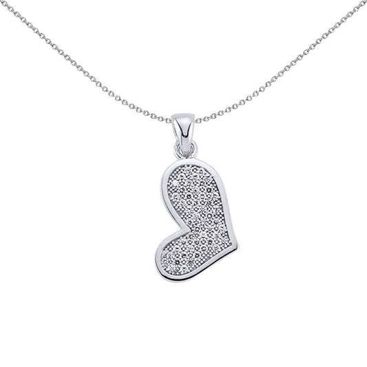 Sterling Silver  CZ Topsy Turvy Pave Love Heart Pendant Necklace - GVP281