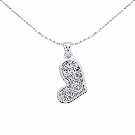 Silver  CZ Pave Love Heart Pendant Necklace 18 inch - GVP281