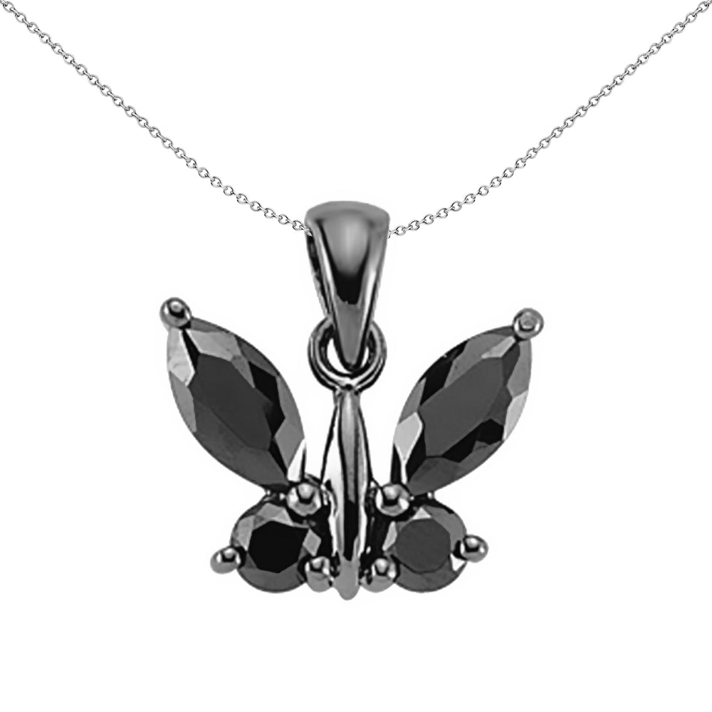 Sterling Silver  Black CZ Butterfly Cluster Pendant - GVP283BLK