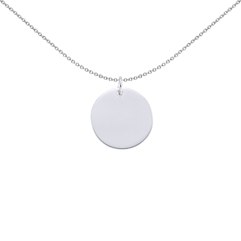 Silver  Round Disc Medallion Necklace 18 inch - GVP288-10MM