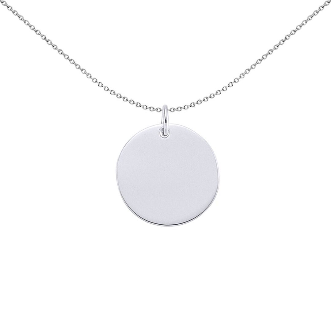 Sterling Silver  Polished Round Disc Medallion Necklace 15mm - GVP288-15MM