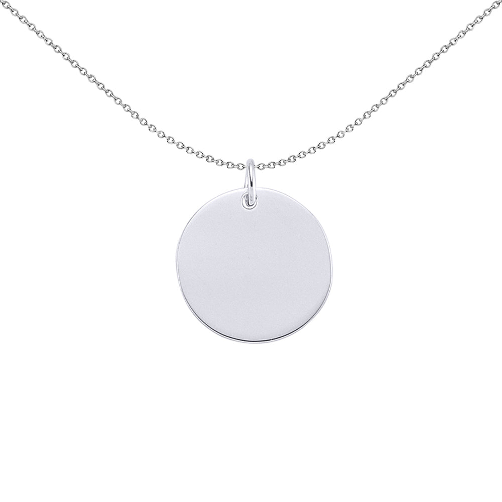 Silver  Round Disc Medallion Necklace 18 inch - GVP288-15MM