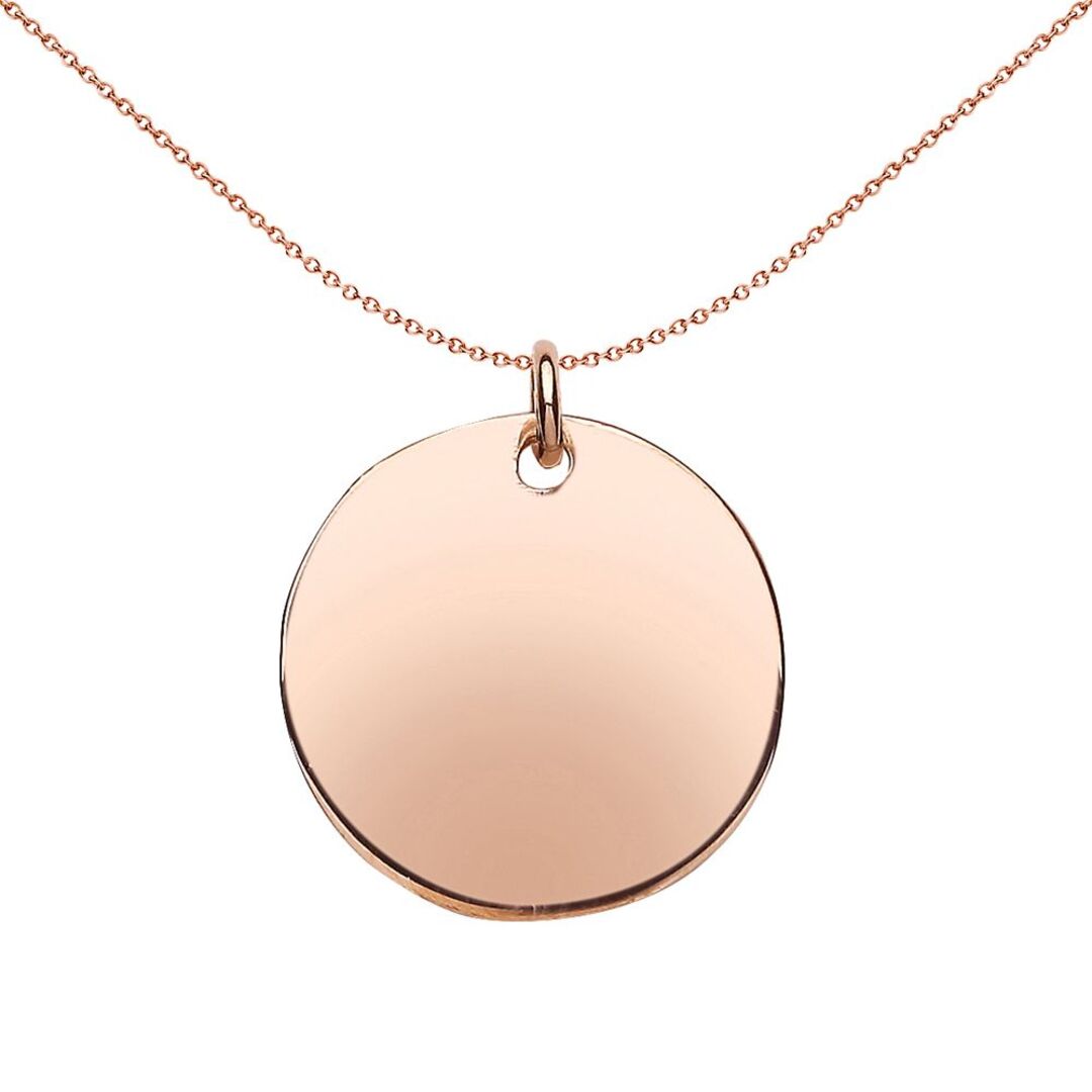 Rose Sterling Silver  Polished Round Disc Medallion Necklace 20mm - GVP288ROSE-20MM