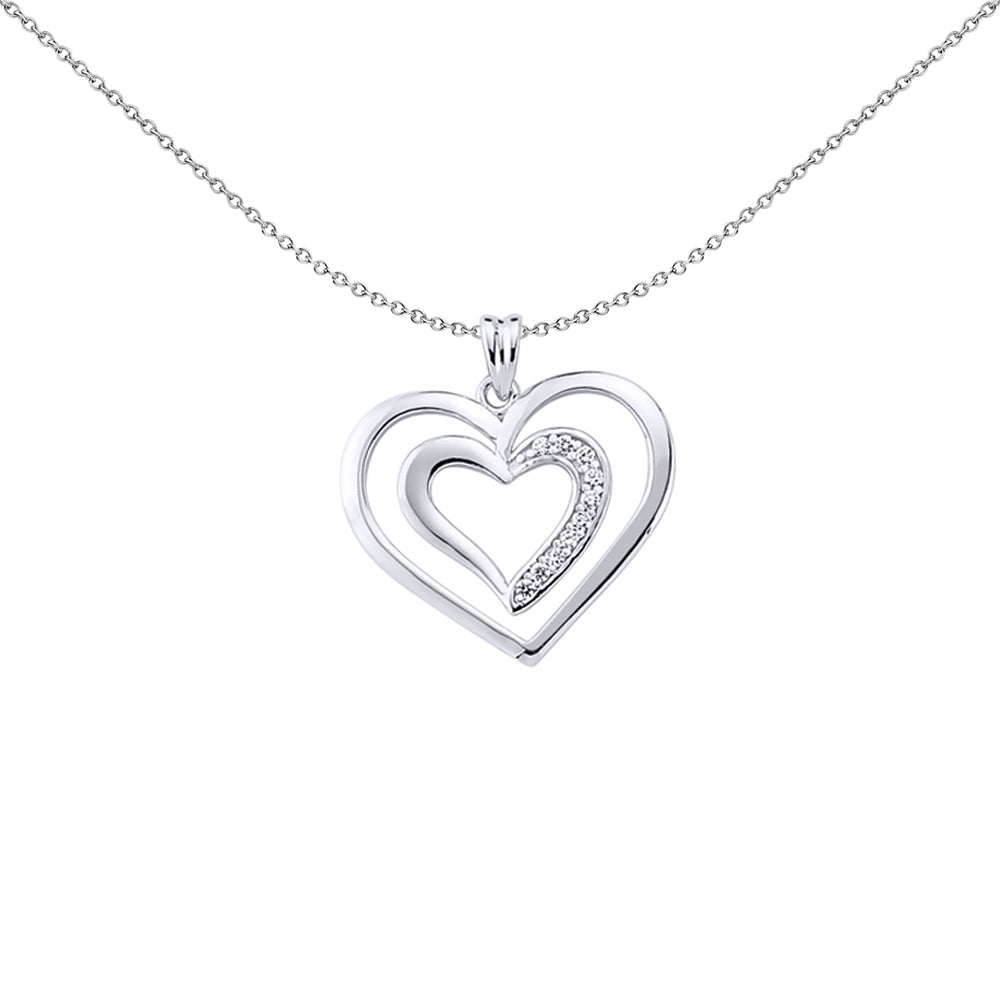 Silver  CZ Love Heart Pendant Necklace 18 inch - GVP289