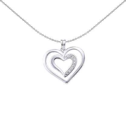 Silver  CZ Love Heart Pendant Necklace 18 inch - GVP289