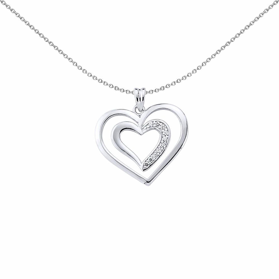 Silver  CZ Love Heart Pendant Necklace 18 inch - GVP289