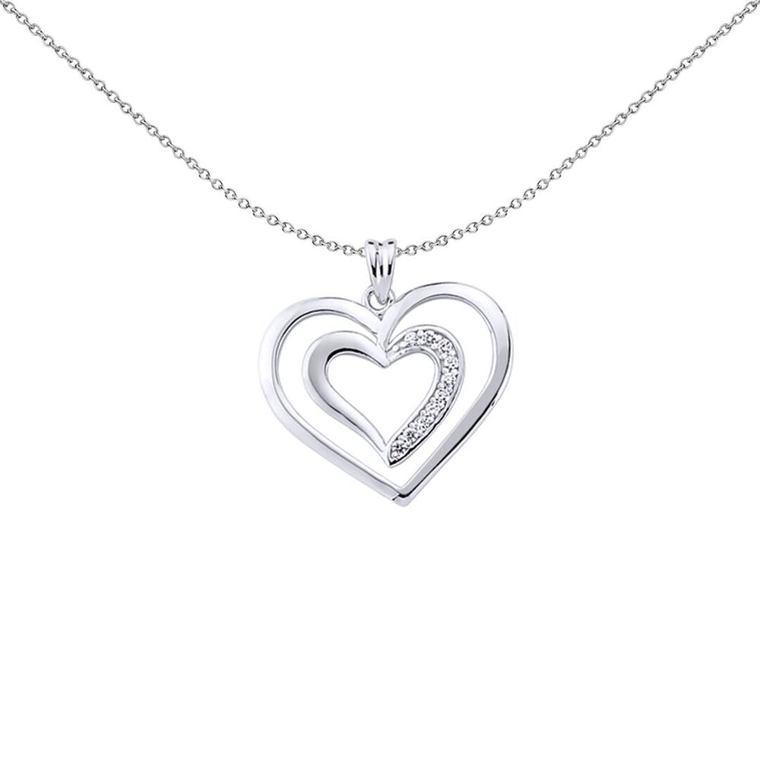 Sterling Silver  CZ Infinity Tunnel Love Heart Pendant Necklace - GVP289