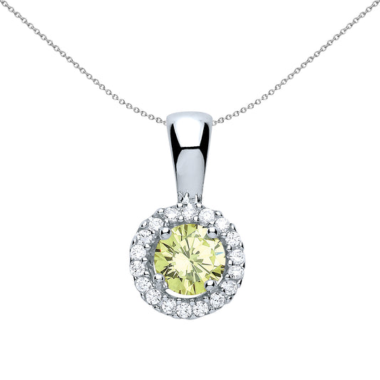 Sterling Silver  Green CZ Solitaire Halo Pendant Necklace 18 inch - GVP292PER