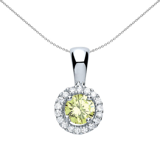 Sterling Silver  Green CZ Solitaire Halo Pendant Necklace 18 inch - GVP292PER