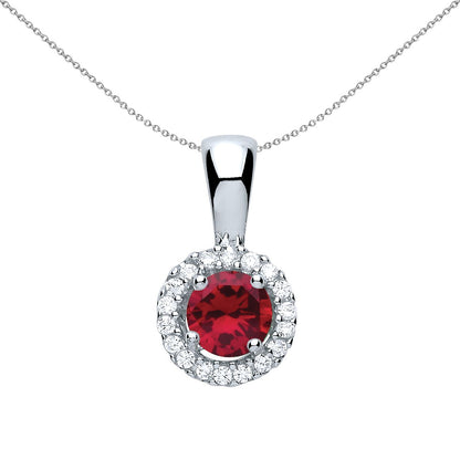 Sterling Silver  Red CZ Solitaire Halo Pendant Necklace - GVP292RUB