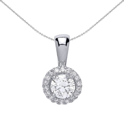 Silver  CZ Solitaire Halo Pendant Necklace - GVP292
