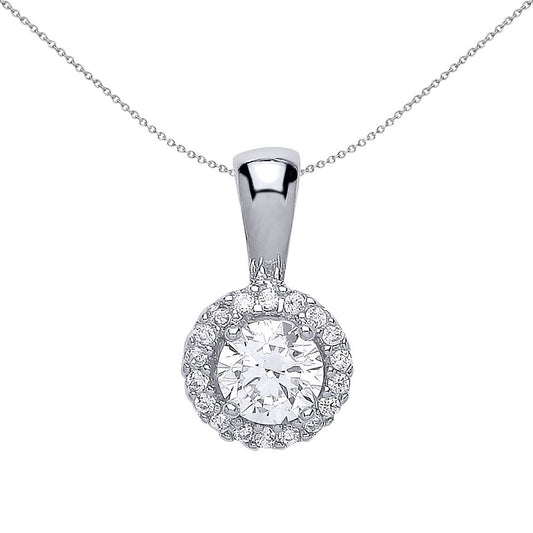Silver  CZ Solitaire Halo Pendant Necklace 18 inch - GVP292