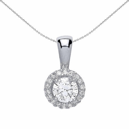 Silver  CZ Solitaire Halo Pendant Necklace 18 inch - GVP292